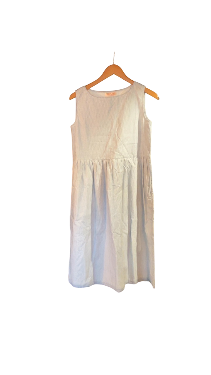 Wooven Dress Medium Cream with Blue Stripes