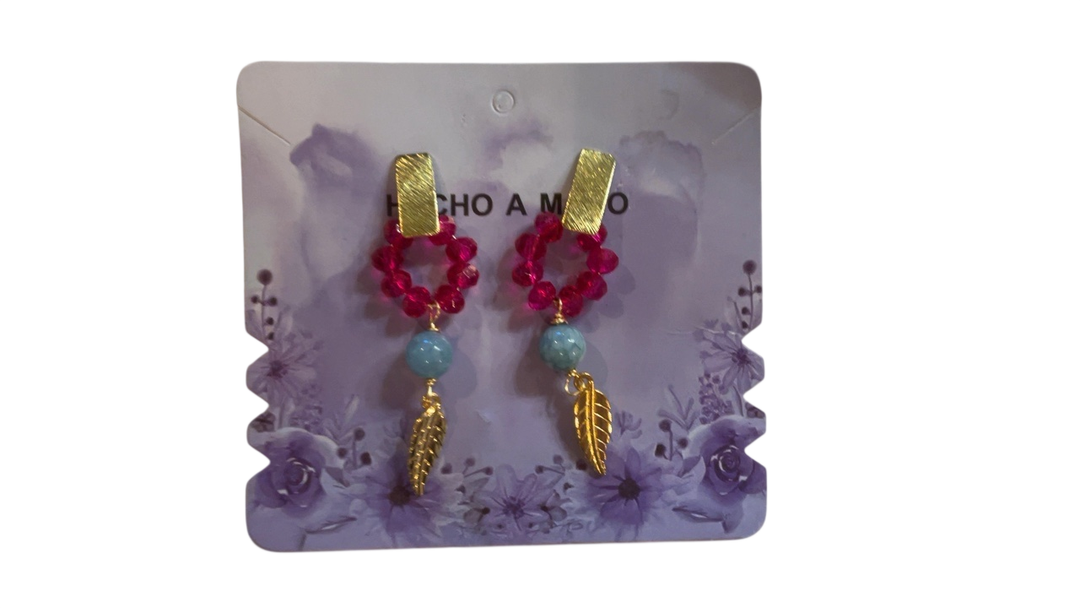 Hecho A Mano Earrings Pink, Gold, Light Blue