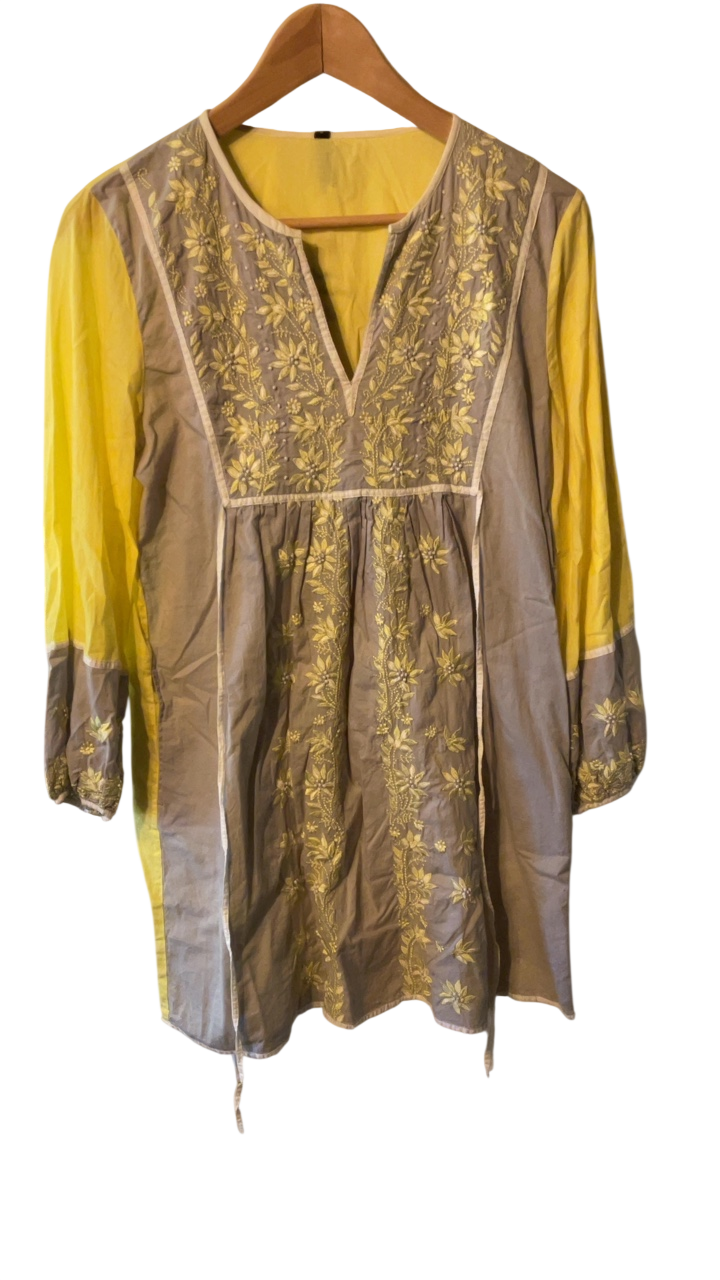Kas Design — Anthro Collection Blouse Small/Medium Yellow and Gray