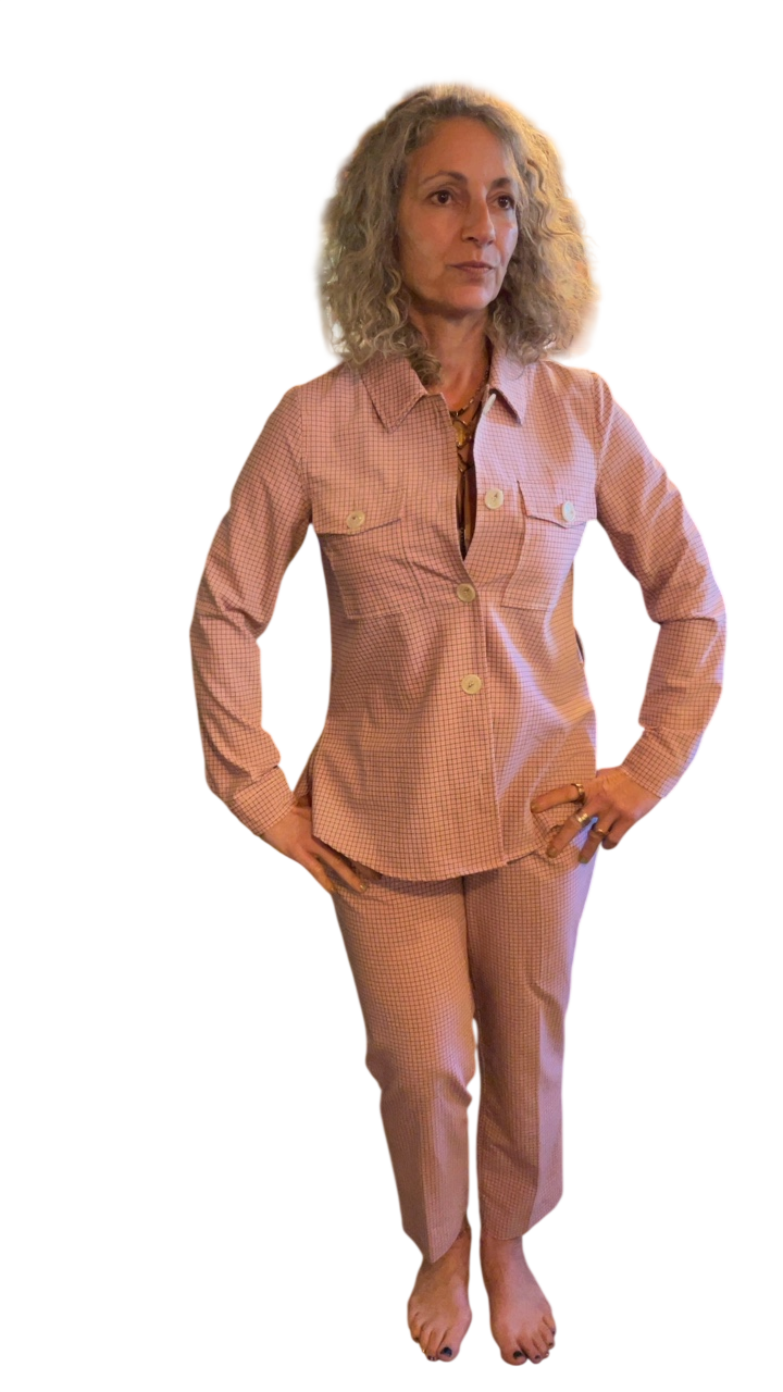 Worth Suit Pink with a checkered pattern
