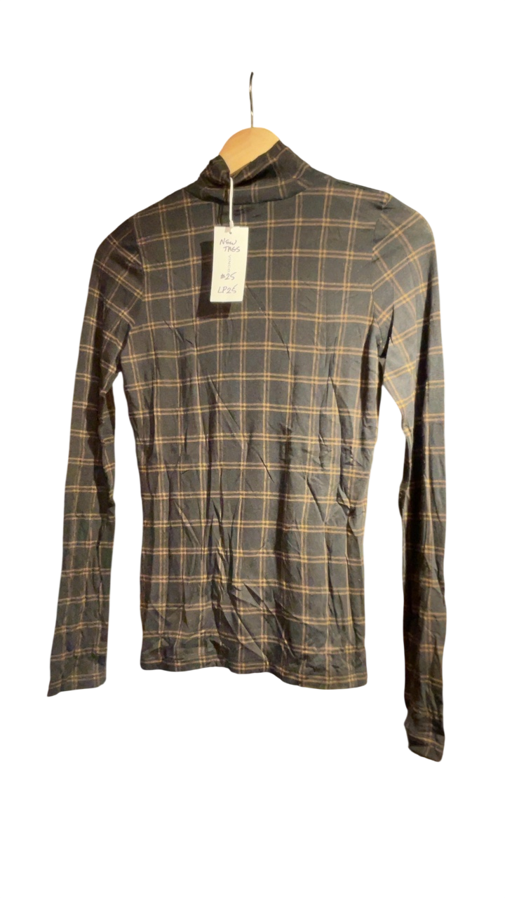VINCE Long sleeve shirt XS Dark brown with tan plaid pattern