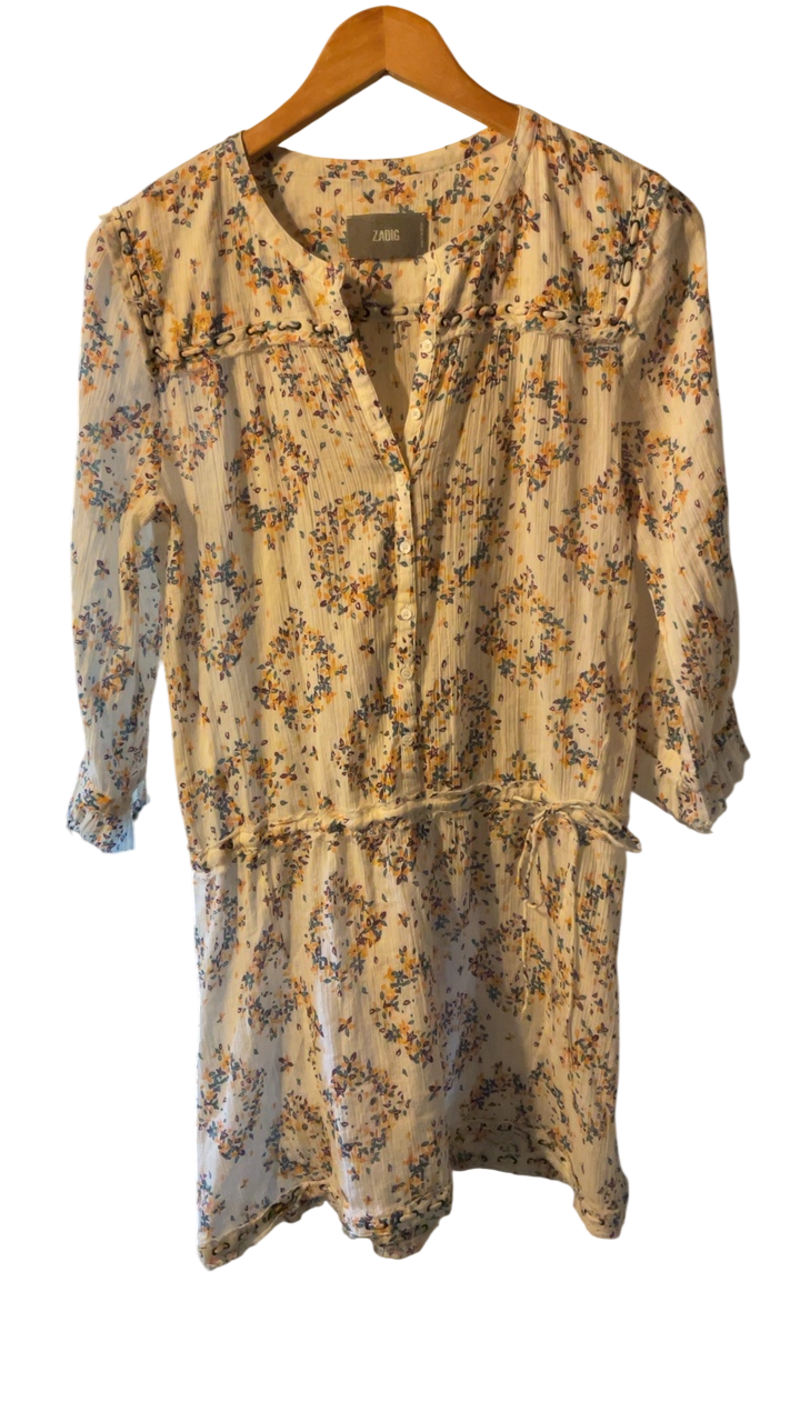 Zadig & Voltaire Dress Small Beige with floral print in yellow, purple, and green