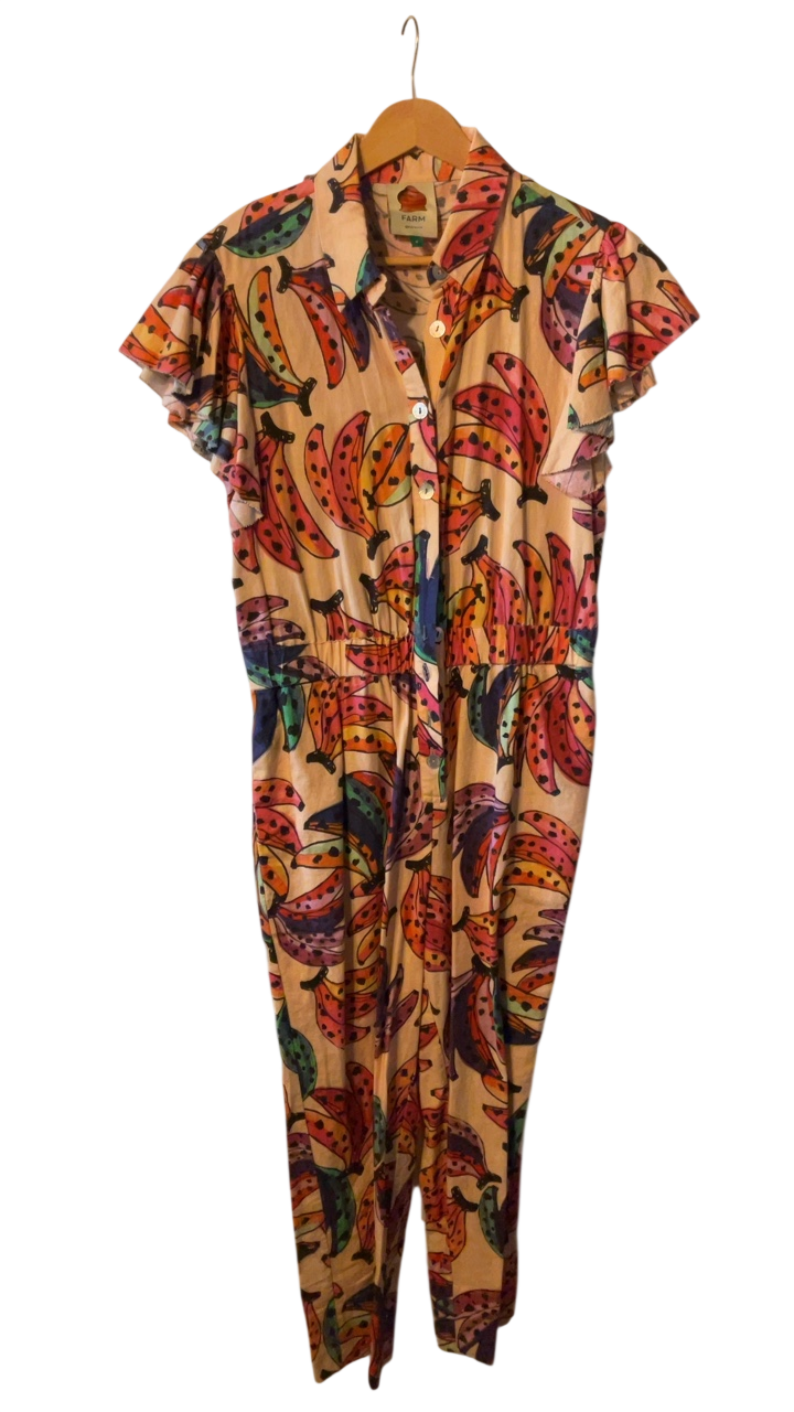 FARM Jumpsuit Small Beige with multicolored print