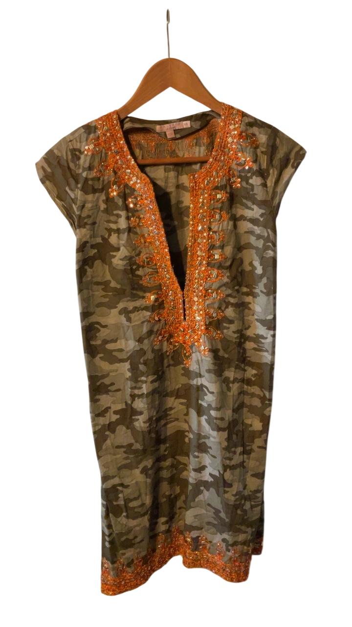 Calypso Dress XS Green camouflage with orange embroidery