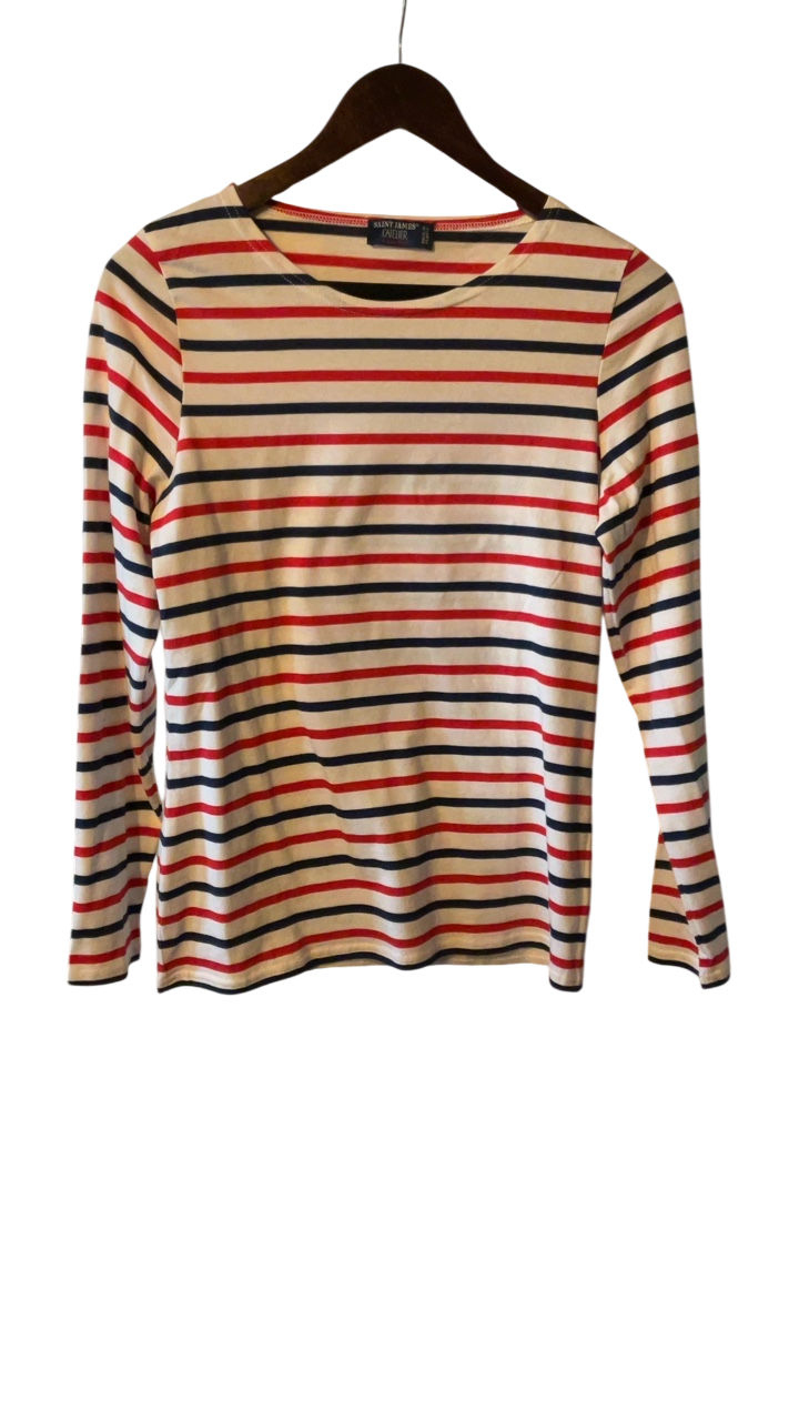 Saint James Shirt Medium Beige with Red and Navy Stripes