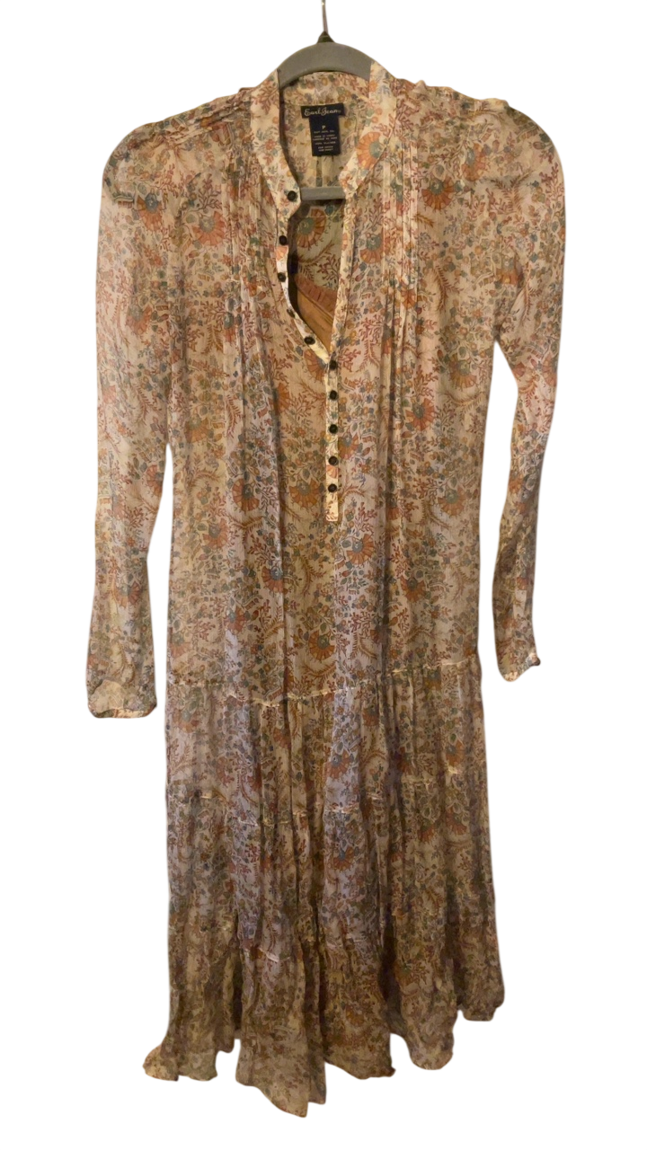 Earl Jean Dress Small/Medium Beige with floral print in shades of orange, green, and blue