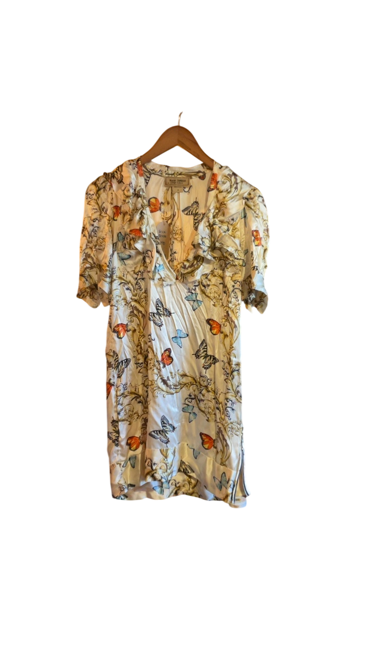 Karen Zambos Dress P Cream with multicolor butterfly pattern
