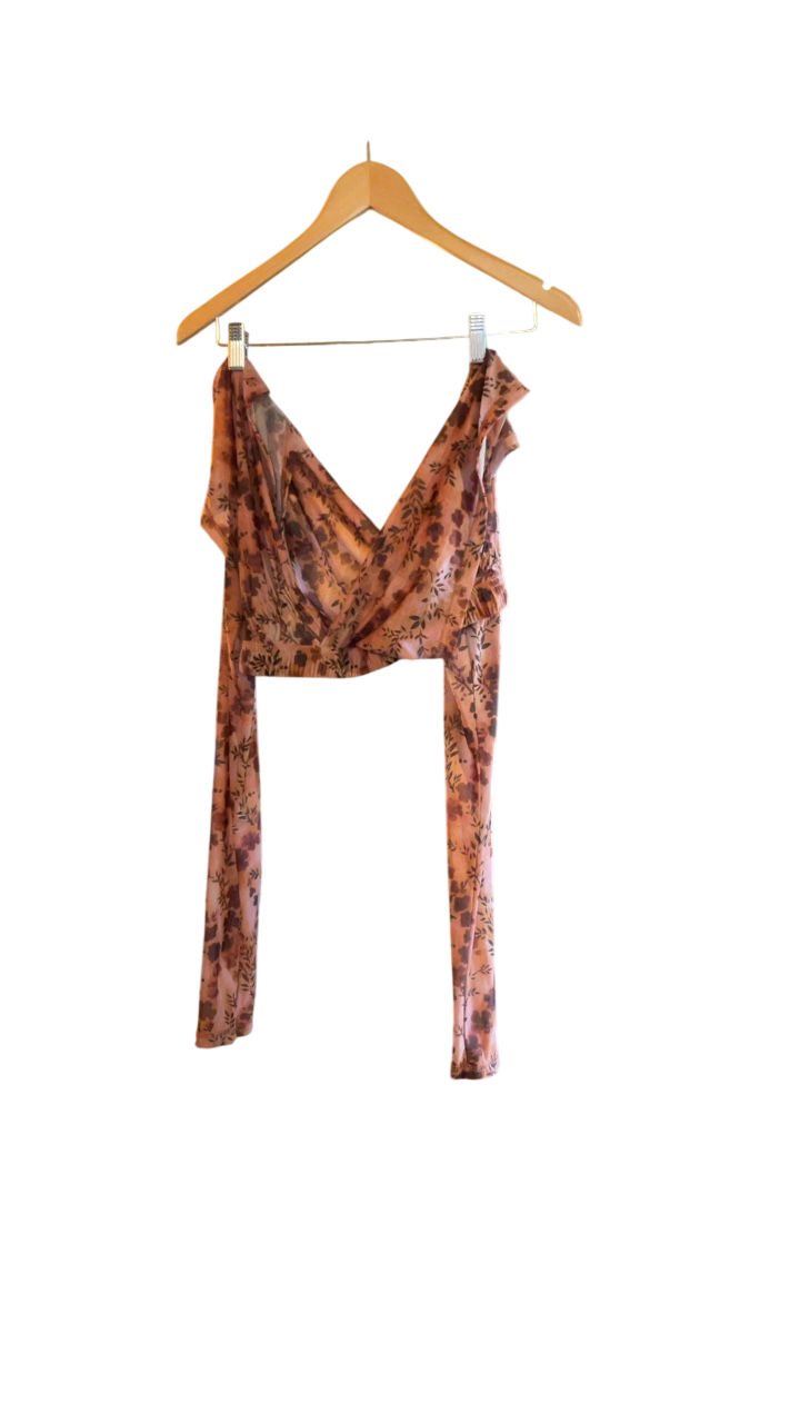 Knwls Halter top Large Peach with brown floral pattern