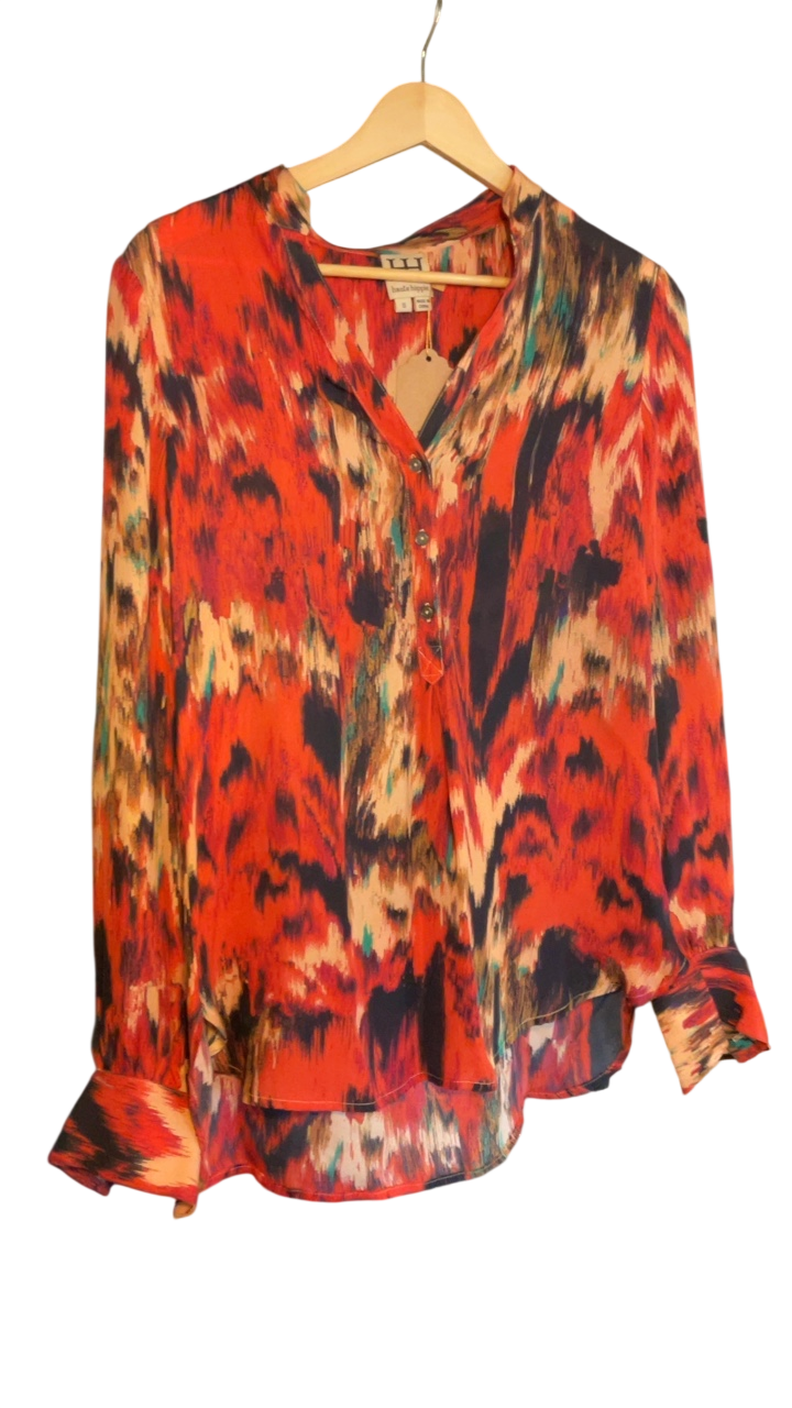 Haute Hippie Blouse S Multicolor (primarily orange, black, beige, and hints of teal)