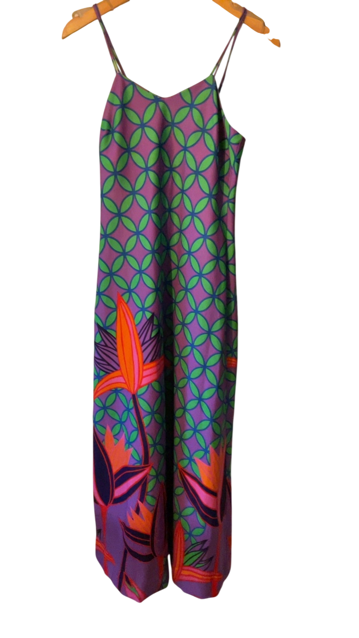 Tori Richard Dress vintage 8 Purple with green, orange, and dark blue accents