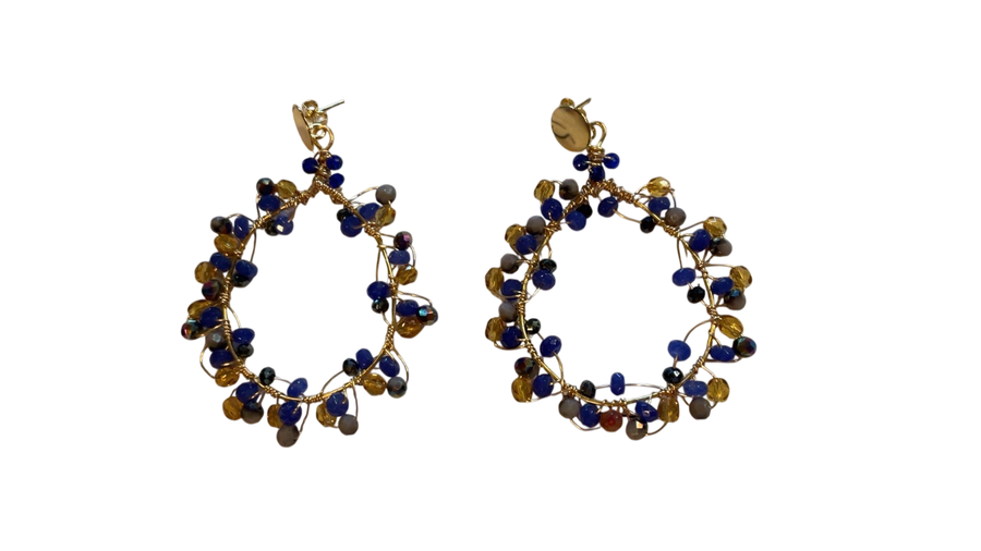 Earrings Medium Blue, Gold, Black, Gray, Iridescent