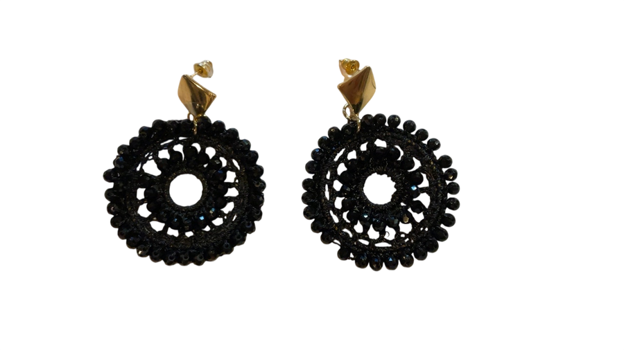 Earrings Approx. 4 cm diameter Black and Gold