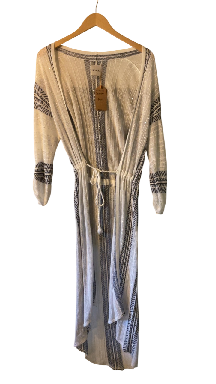 NIC ZOE Dress Small White with navy blue patterns