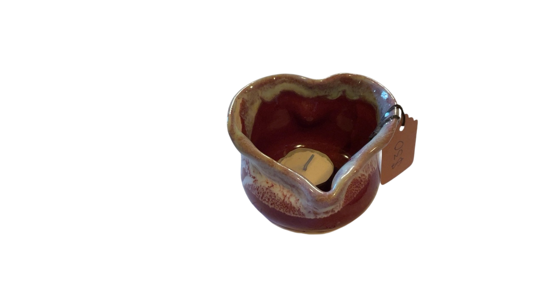 Jen Hyde Ceramics Candle holder Approximate height 7 cm, diameter 9 cm Red and cream