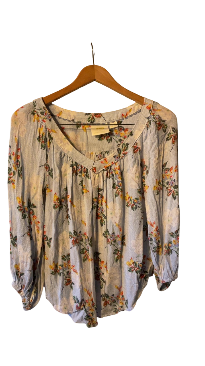 Anthropologie Blouse with Blue with floral pattern