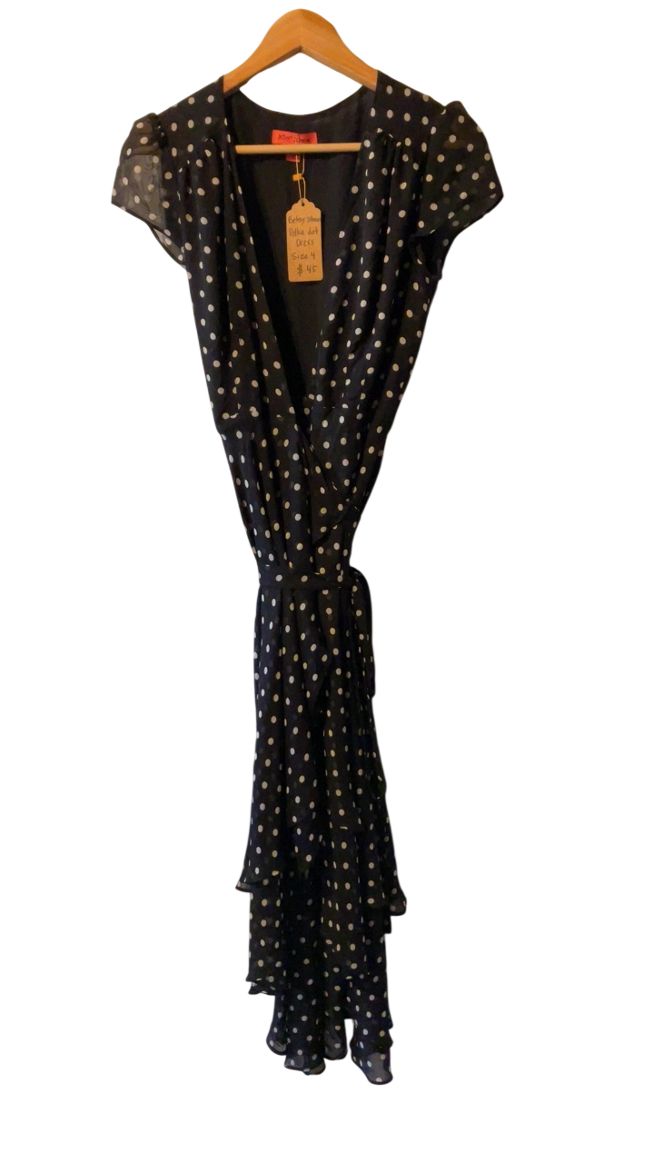 Betsey Johnson Dress 4 Navy with white polka dots