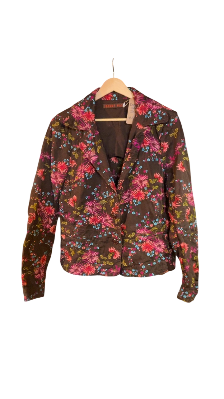 Johnny Was Blazer Large Brown with Pink, Blue, Green accents