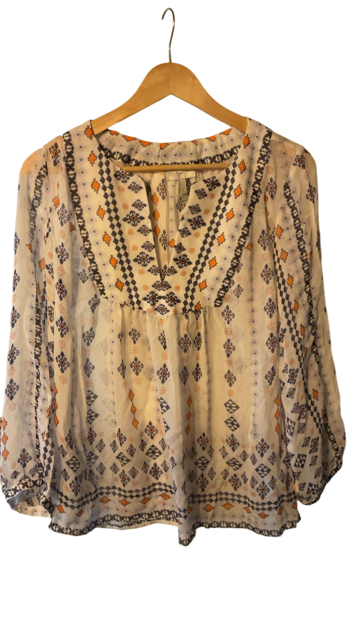 Joie Blouse Small Beige with black and orange accents