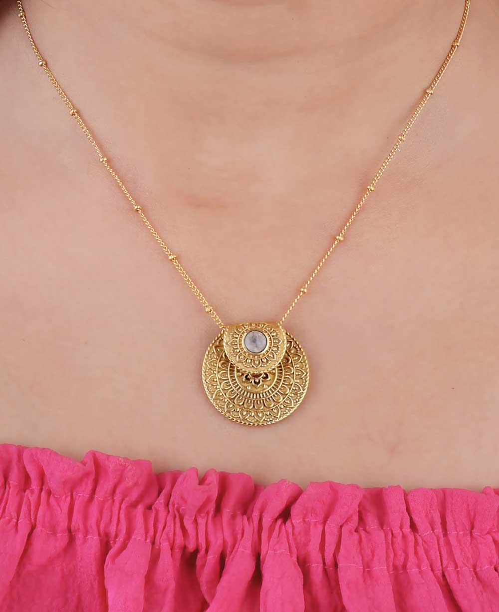 Culture Spot - Inspirational Gold Plated Mandala Necklace with Rainbow Moon