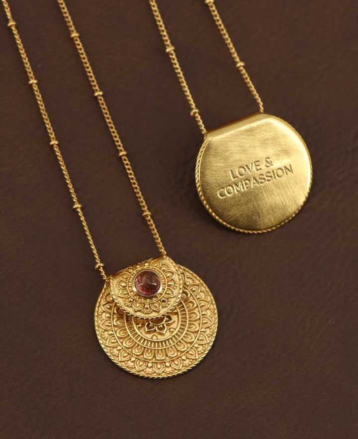 Culture Spot - Inspirational Gold Plated Mandala Necklace with Tourmaline Stone