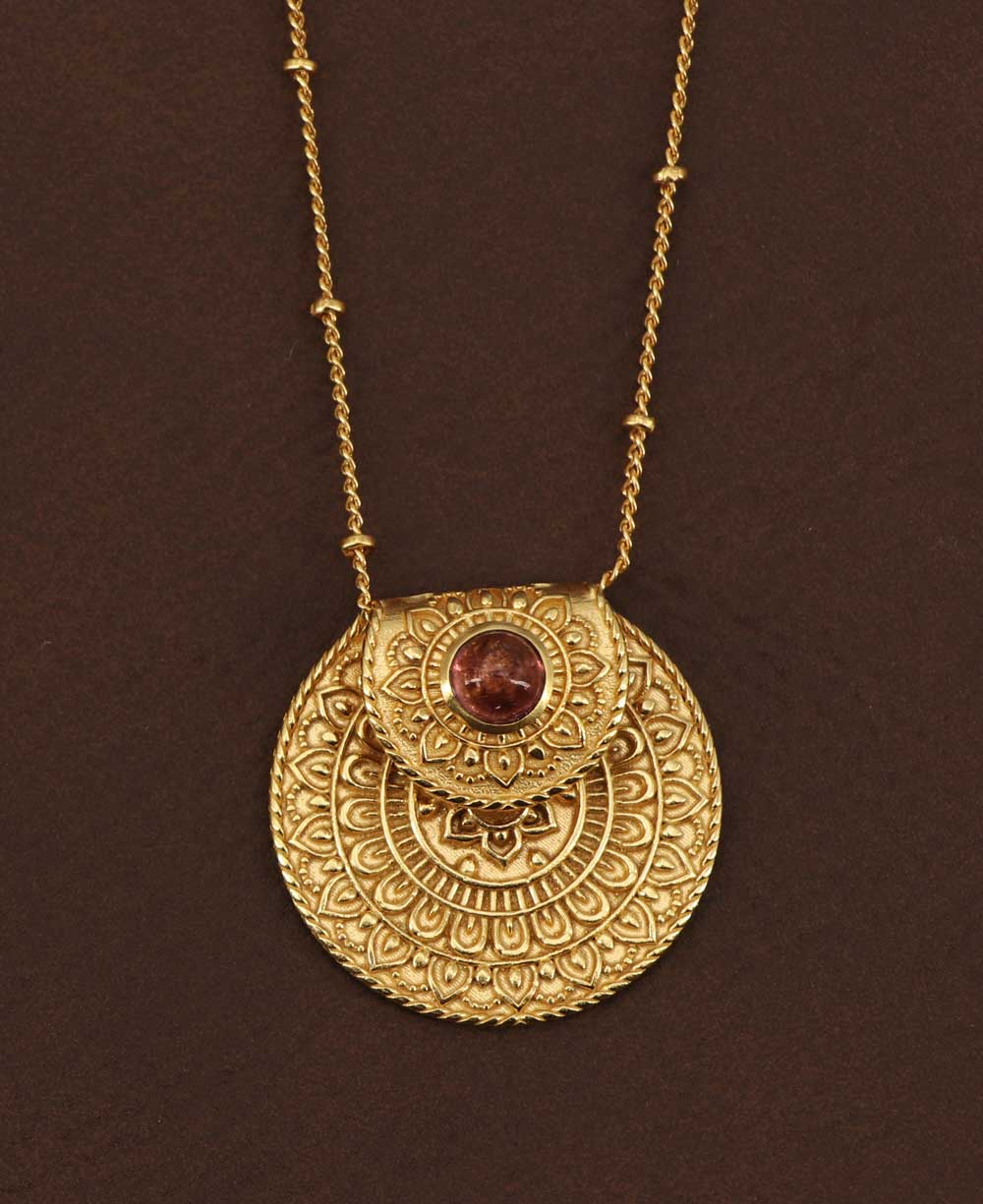 Culture Spot - Inspirational Gold Plated Mandala Necklace with Tourmaline Stone