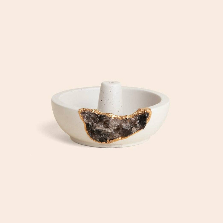 TB Fragrances - Smoky Quartz Crystal Incense Holder – Gold Leaf Detail