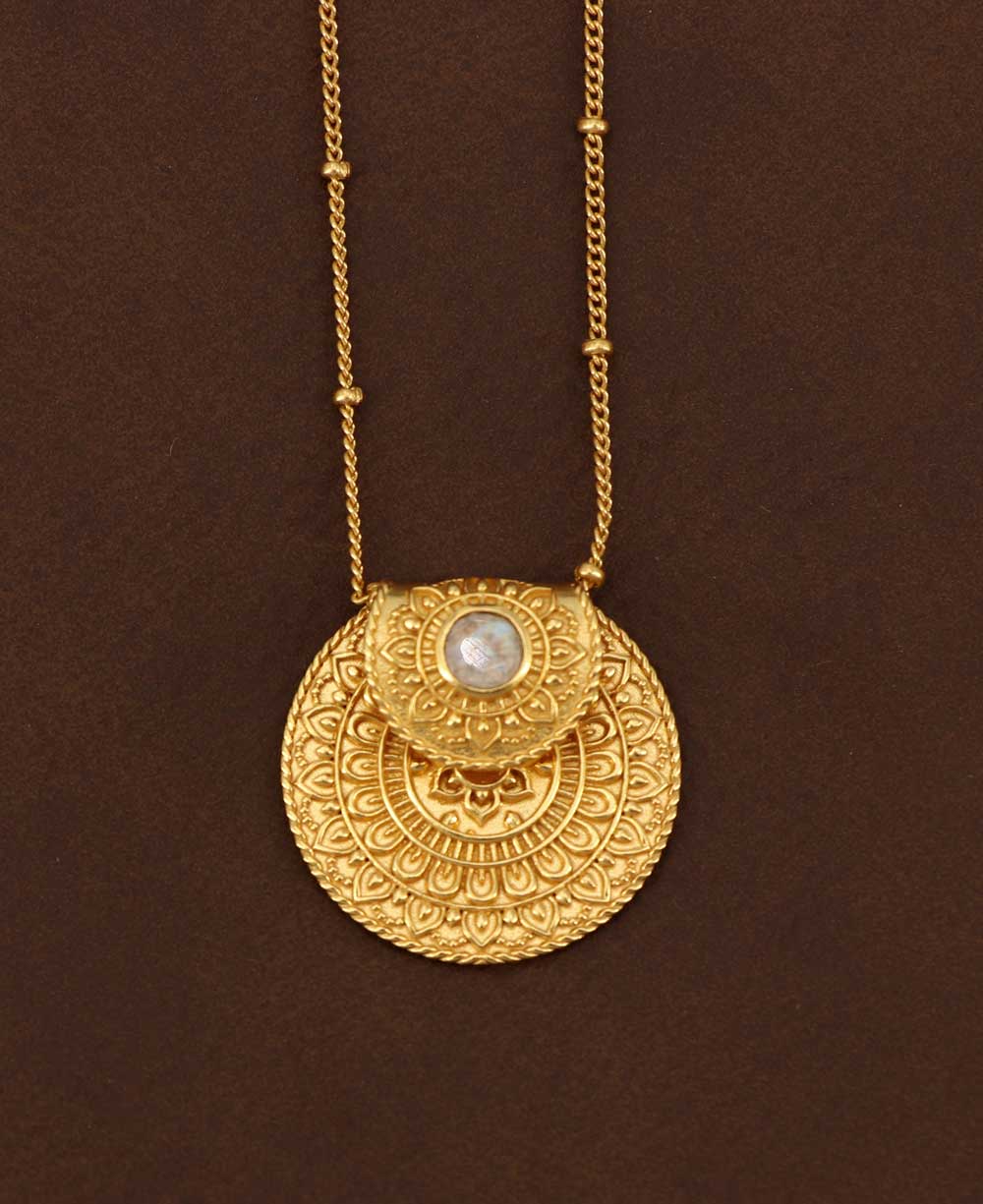 Culture Spot - Inspirational Gold Plated Mandala Necklace with Rainbow Moon