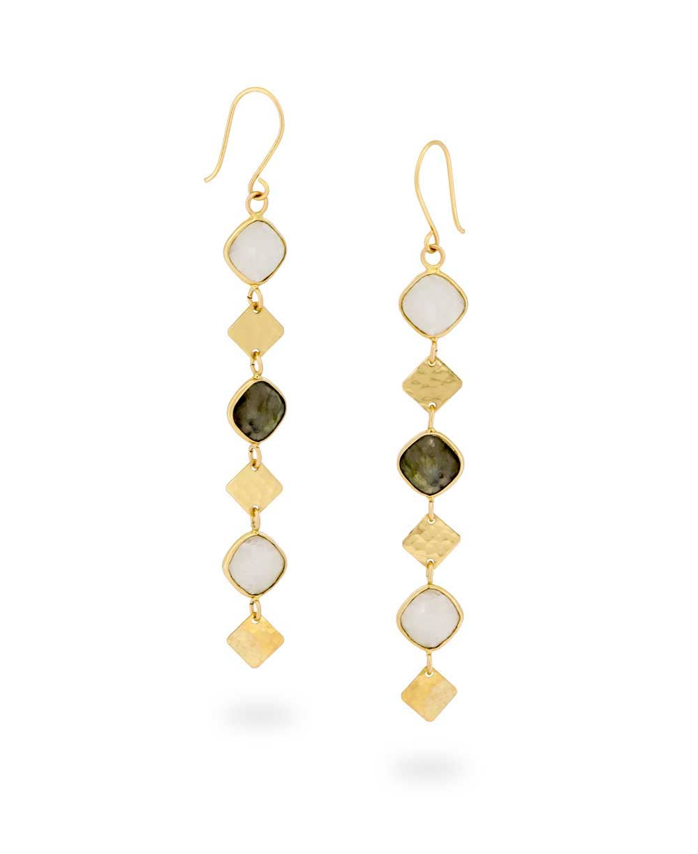 Culture Spot - Brass Earrings with Labradorite and Moonstone