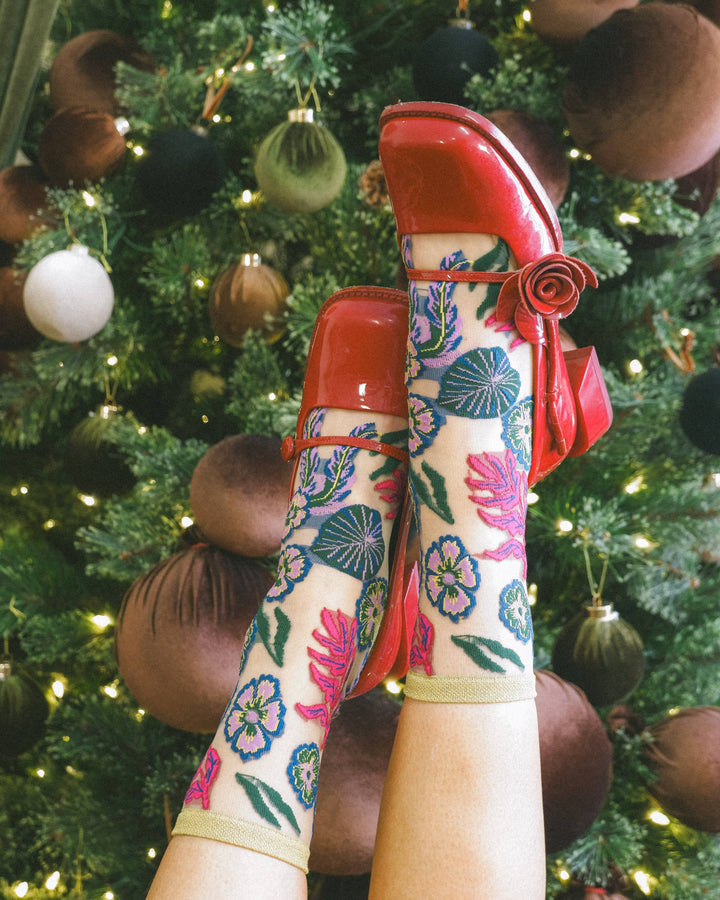 Sock Candy - Festive Floral Sheer Crew Sock