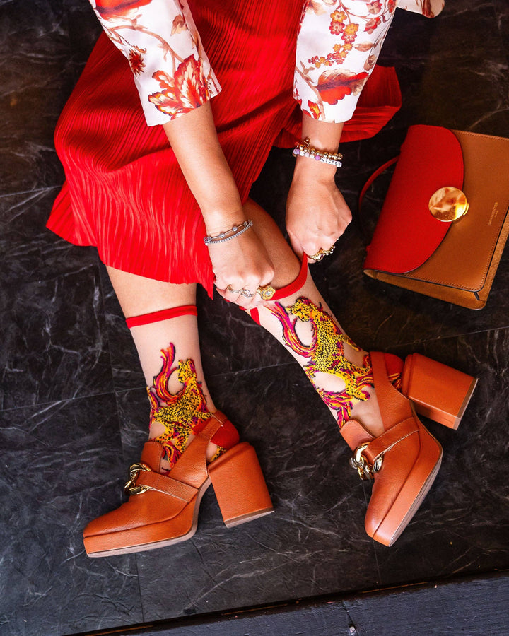 Sock Candy - Flaming Cheetah Sheer Crew Sock