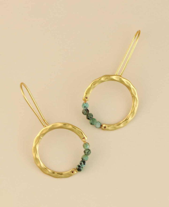 Culture Spot - Gold-Plated Brass Hoop Earrings with Turquoise Beads