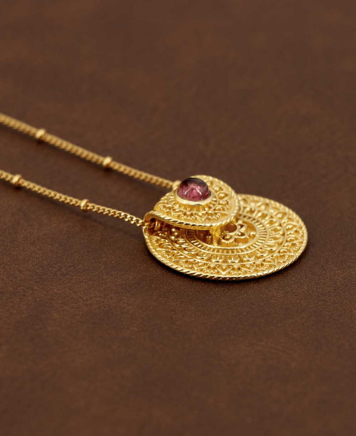 Culture Spot - Inspirational Gold Plated Mandala Necklace with Tourmaline Stone