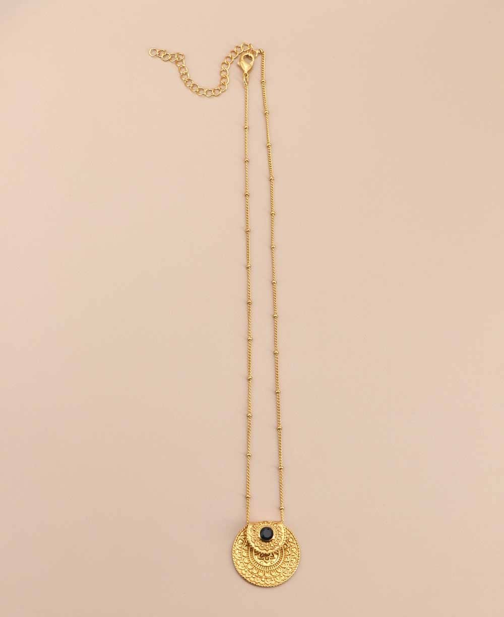 Culture Spot - Inspirational Gold Plated Mandala Necklace with Black Onyx Stone