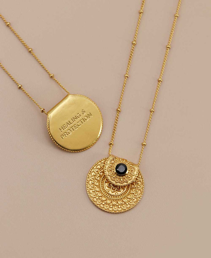 Culture Spot - Inspirational Gold Plated Mandala Necklace with Black Onyx Stone