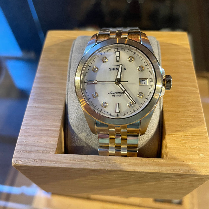 Shinola Circadian Monster 36mm Mother of Pearl and Diamond Face with Gold Bracelet