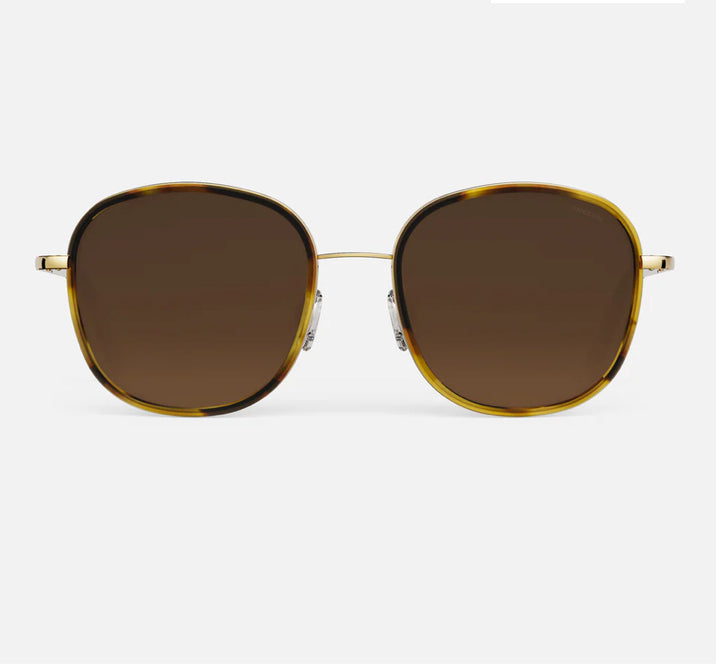 Randolph Elinor Fusion Sunglasses - 23K Gold & Dark Caramel Tortoise Inlay & Cape Sand (EI010)