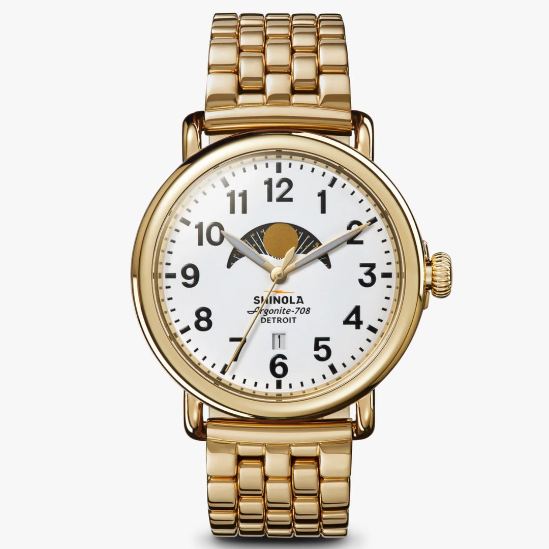 Shinola Runwell Moon Phase 41mm Gold Bracelet Watch