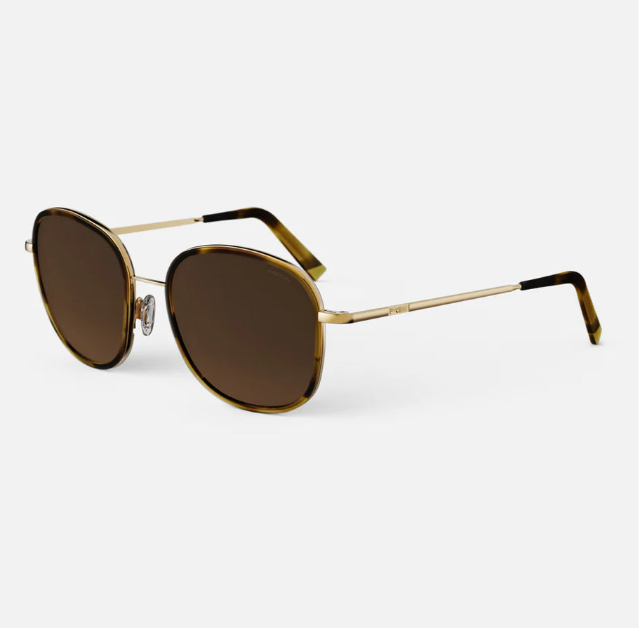 Randolph Elinor Fusion Sunglasses - 23K Gold & Dark Caramel Tortoise Inlay & Cape Sand (EI010)