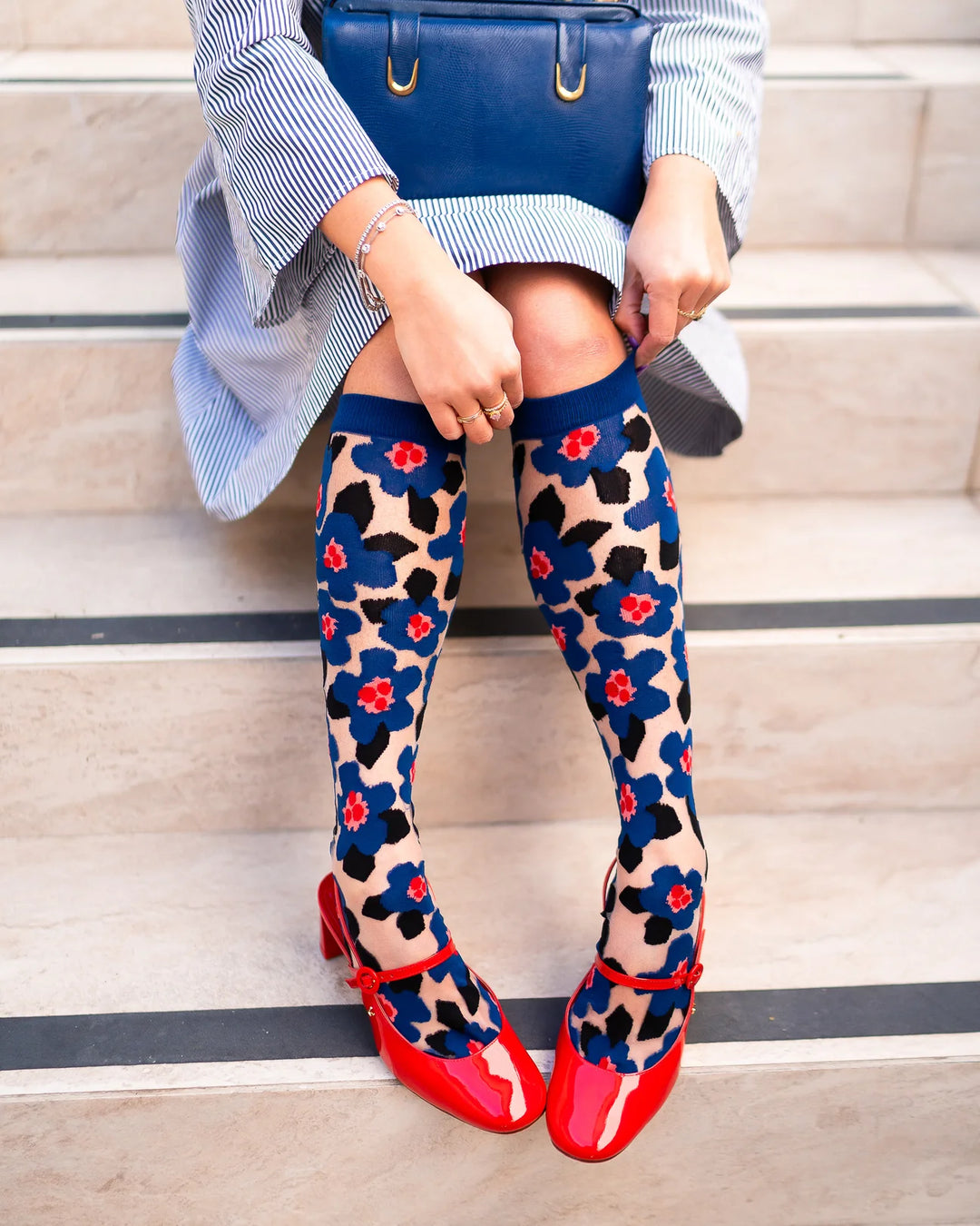 Sock Candy Bold Blue Sheer Knee High Sock