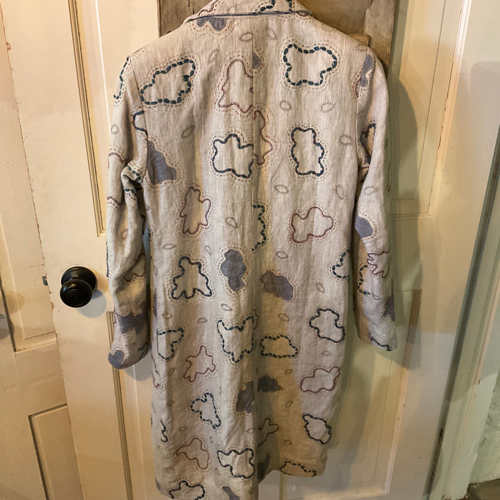 Wooven Embroidered Patchwork Trench Coat - Beige