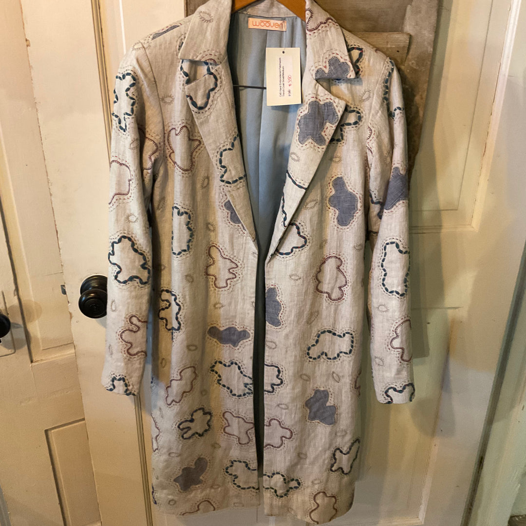 Wooven Embroidered Patchwork Trench Coat - Beige