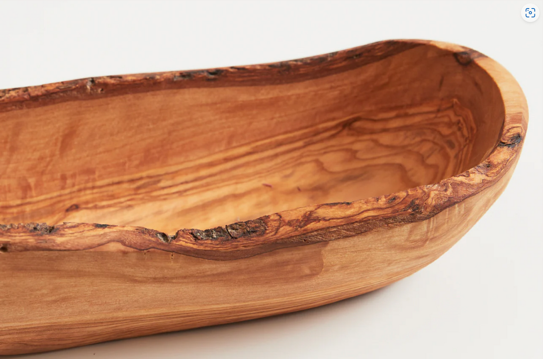 Verve Culture Italian Olivewood Boat Bowl with Live Edge.