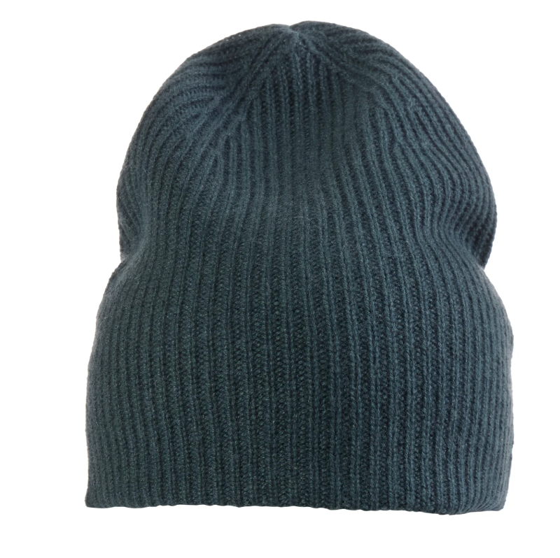 Spruce Green ribbed knit beanie on a white background