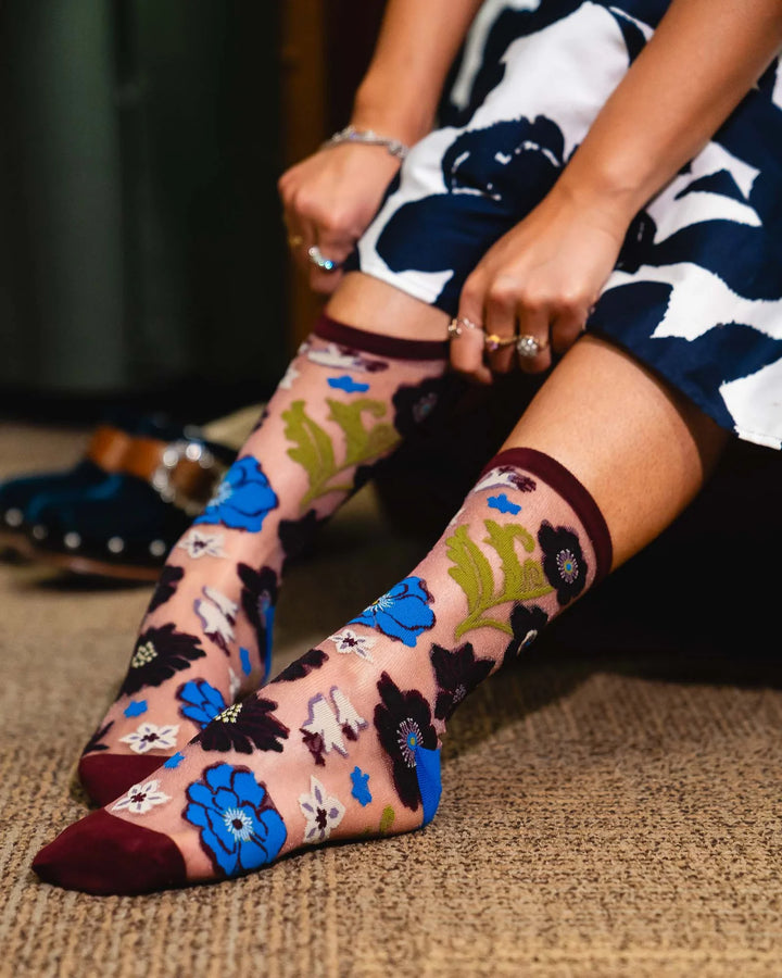 Sock Candy - Electric Dusk Floral Shimmer Sheer
