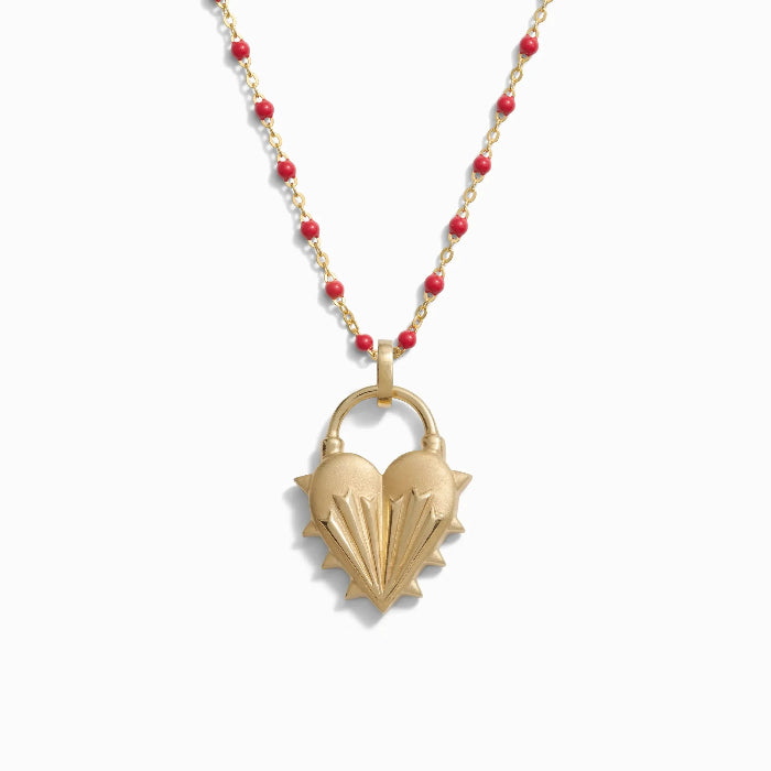 Awe Spiked Heart Ruby Enamel Necklace - 14k gold Vermeil