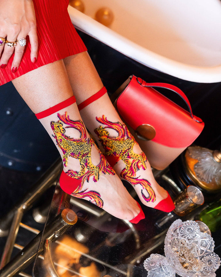 Sock Candy - Flaming Cheetah Sheer Crew Sock
