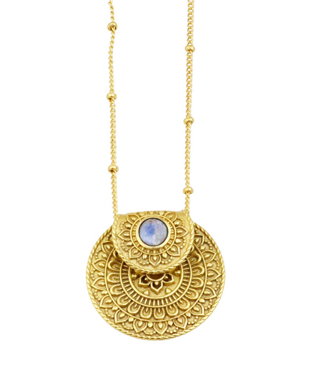 Culture Spot - Inspirational Gold Plated Mandala Necklace with Rainbow Moon