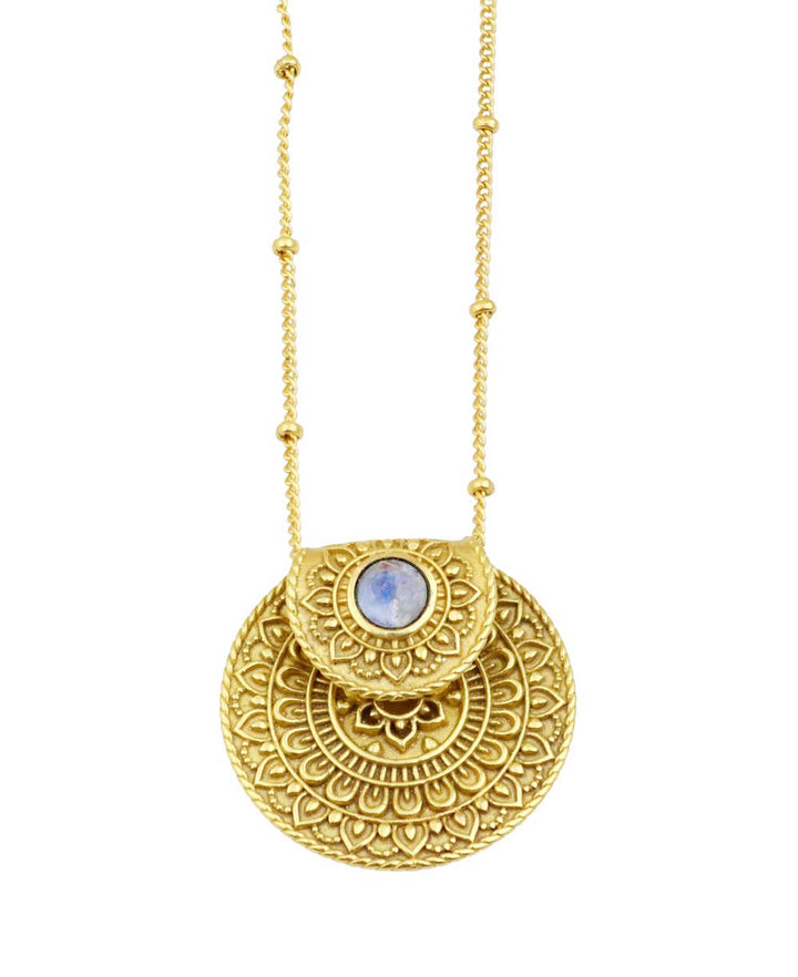 Culture Spot - Inspirational Gold Plated Mandala Necklace with Rainbow Moon