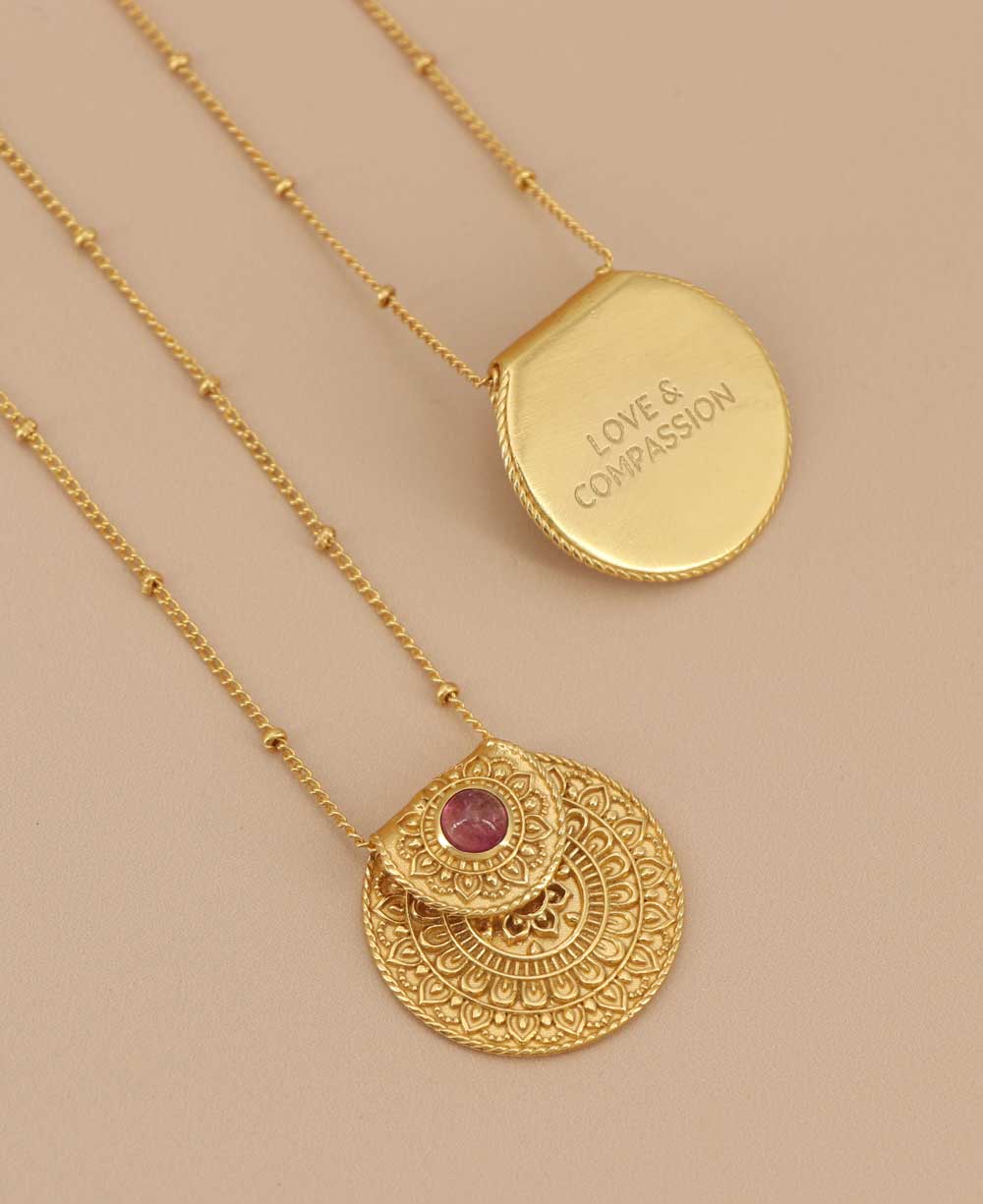 Culture Spot - Inspirational Gold Plated Mandala Necklace with Tourmaline Stone