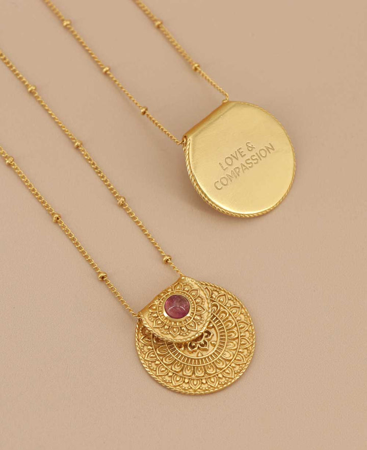 Culture Spot - Inspirational Gold Plated Mandala Necklace with Tourmaline Stone